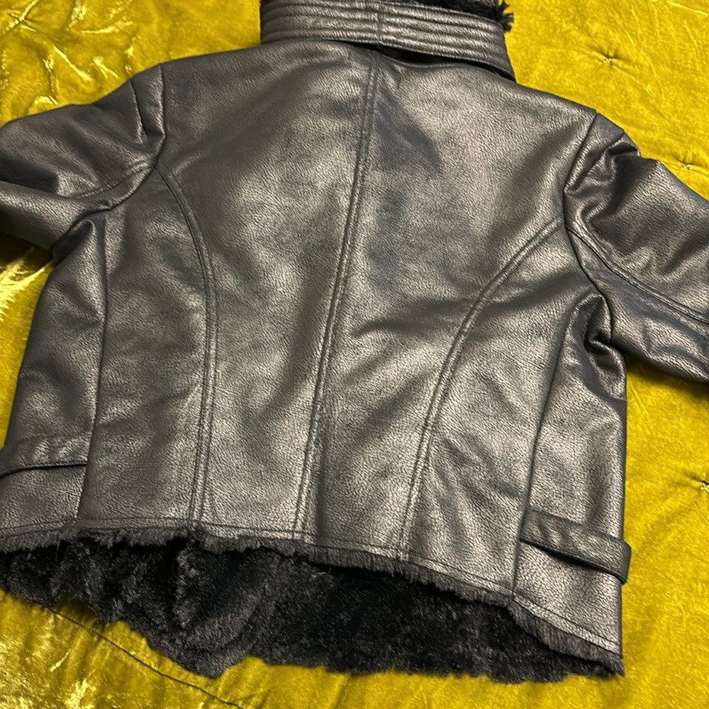 Jennifer Lopez faux fur lined moto jacket L biker motorcycle vixen - Picture 6 of 8